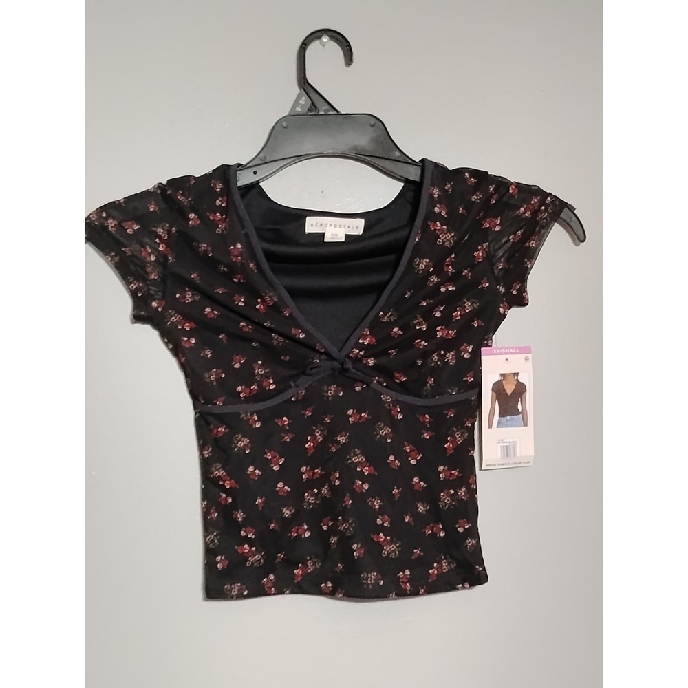 Aeropostale Mesh Vneck Crop Top Size XX-Small